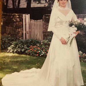 classic satin wedding gown with train